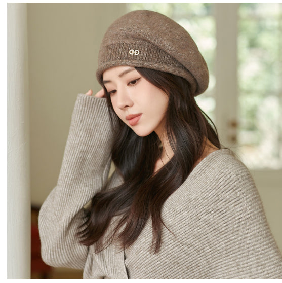 Warmfell Knitted Beret Hat with Folded Brim and Ring