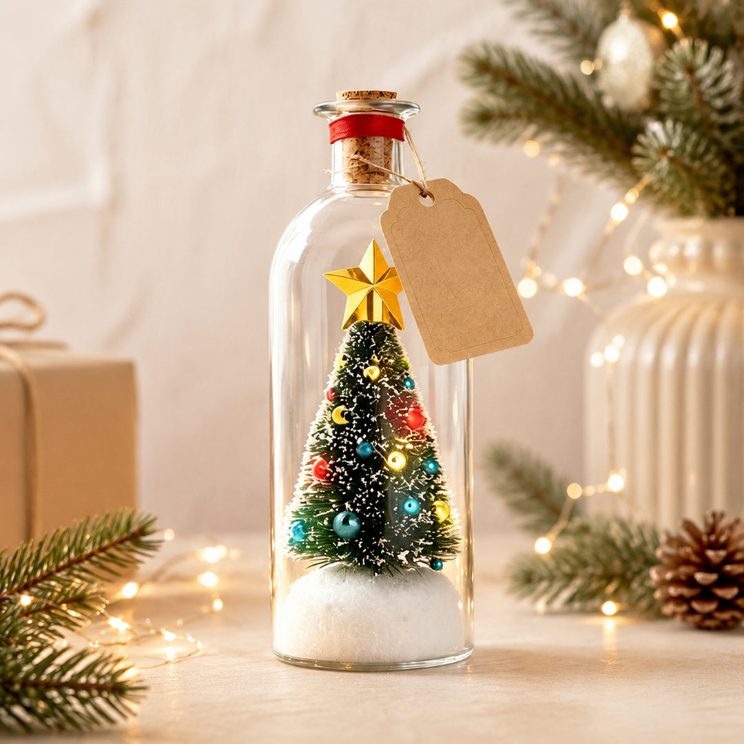 Glowing Christmas tree bottle with cork