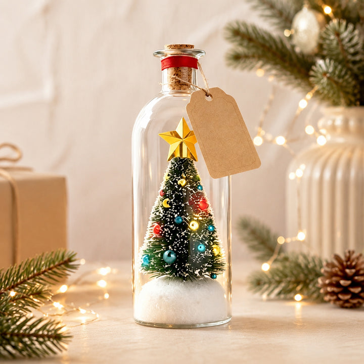 Glowing Christmas tree bottle with cork