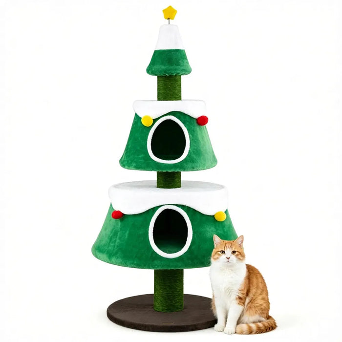 Warmfell Christmas Tree Cat Tree with 2 Plush Condos, 156cm