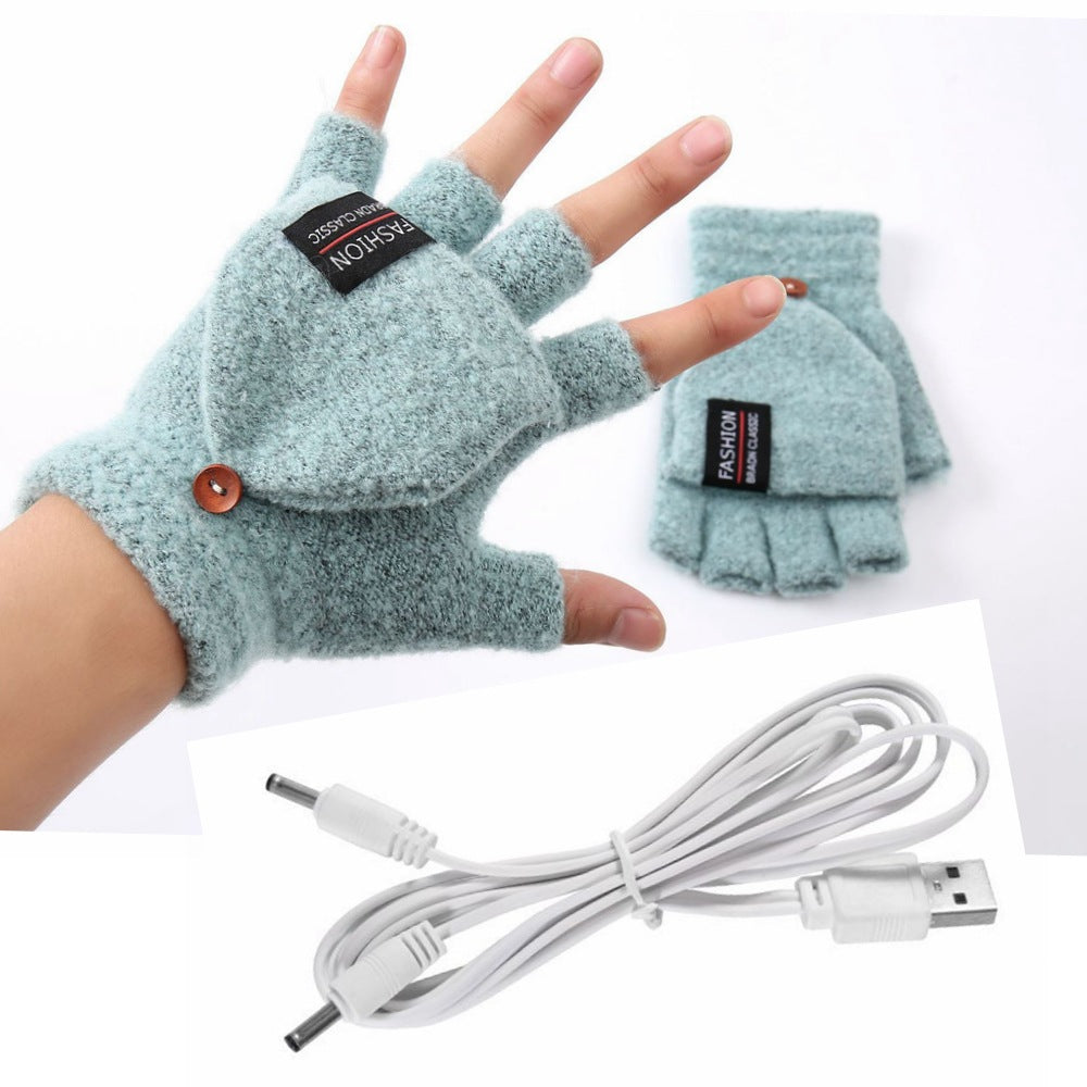 USB Heated Half Finger Gloves With Double-Sided Heating