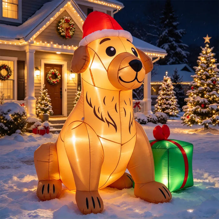 Warmfell Inflatable Golden Retriever in Santa Hat, 152cm