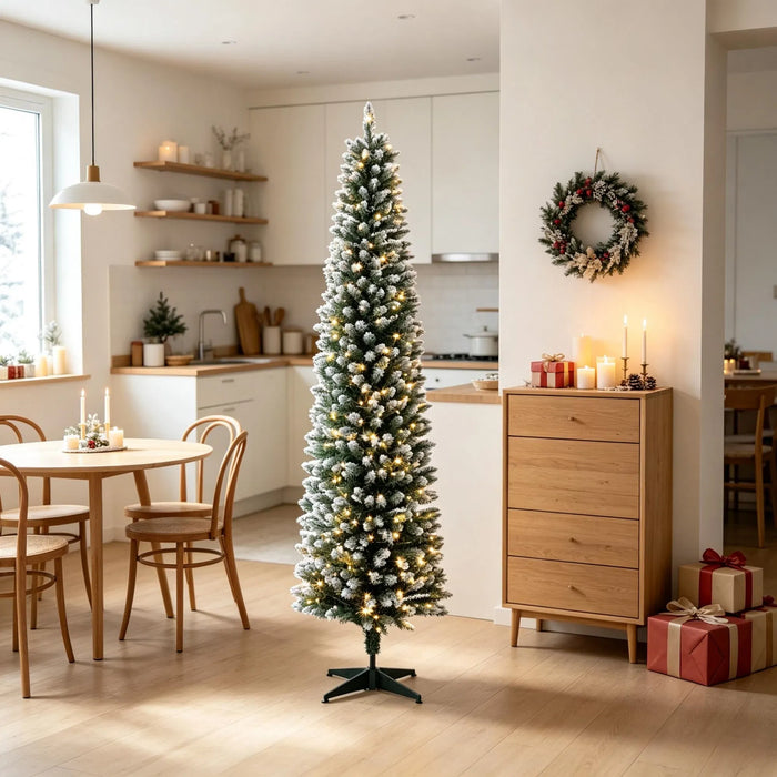 Warmfell Frosted Pencil Christmas Tree with 170 LEDs and Remote, 6ft