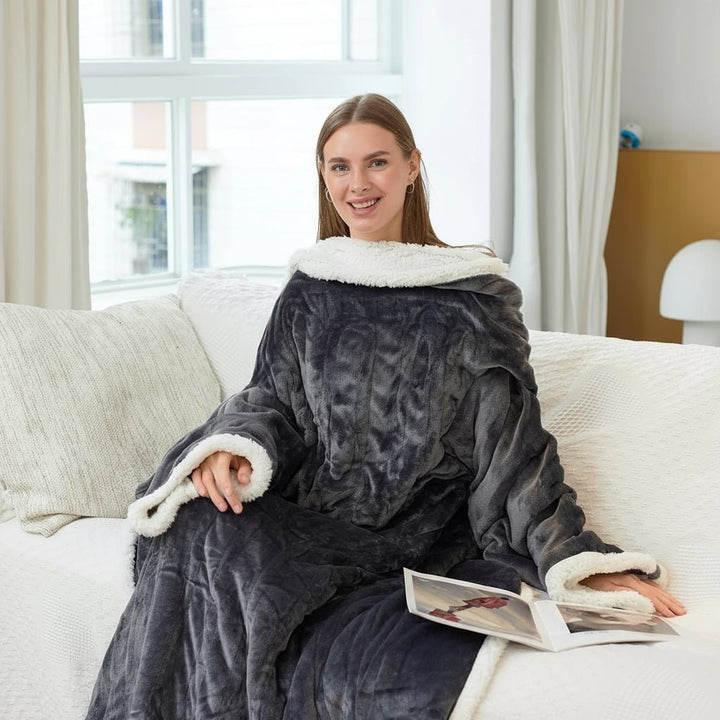 Warmfell™ Heated Wearable Blanket with Sleeves and Foot Pocket
