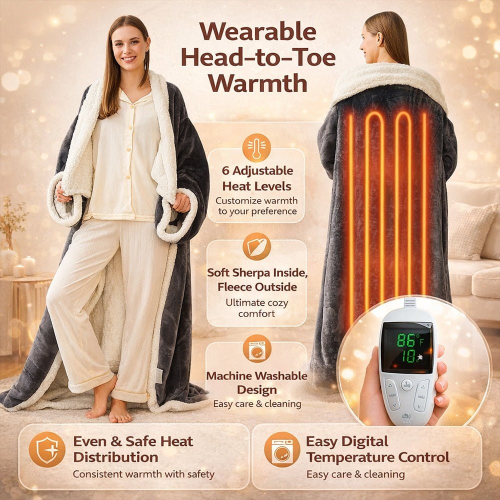 Warmfell™ Heated Wearable Blanket with Sleeves and Foot Pocket