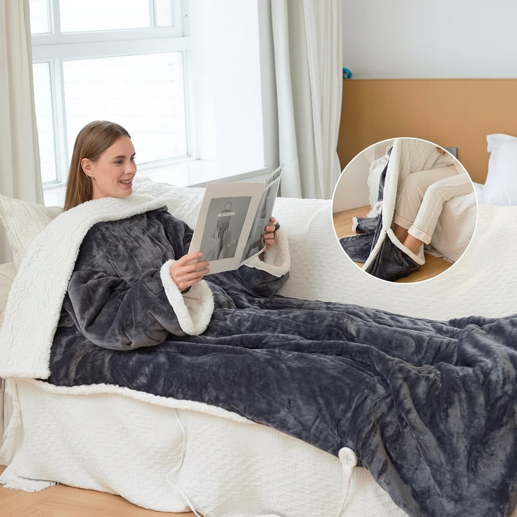Warmfell™ Heated Wearable Blanket with Sleeves and Foot Pocket