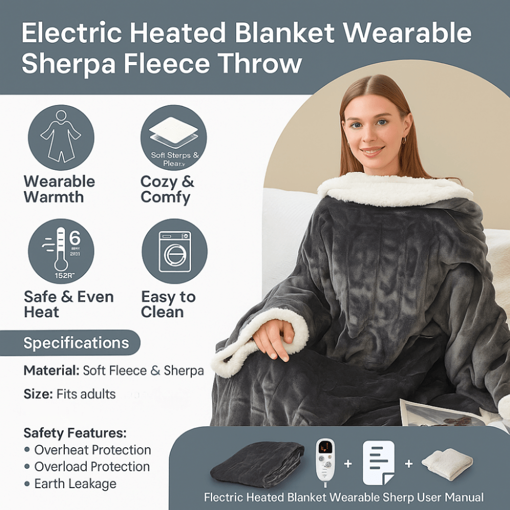 Warmfell™ Heated Wearable Blanket with Sleeves and Foot Pocket