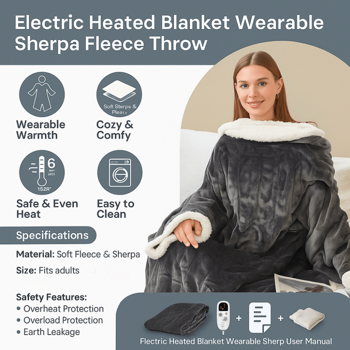 Warmfell™ Heated Wearable Blanket with Sleeves and Foot Pocket