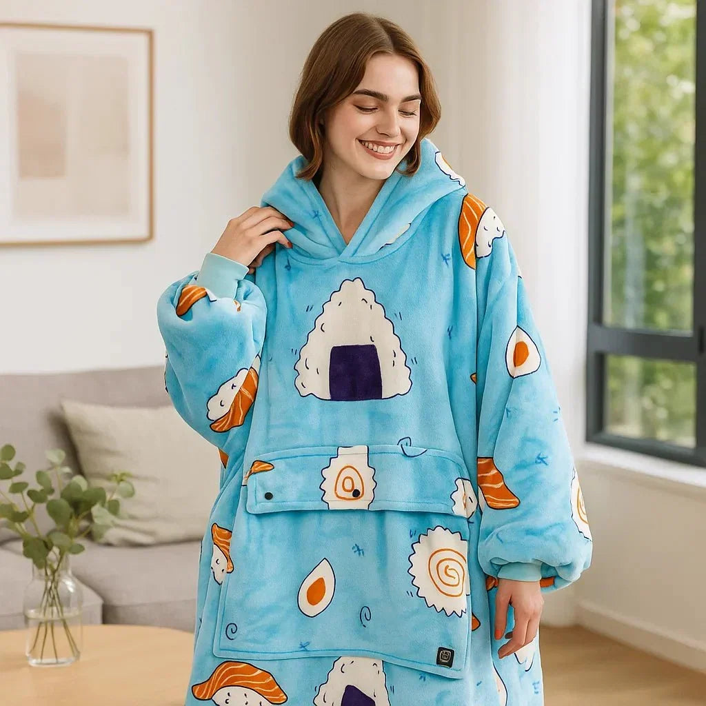 Warmfell™ USB Heated Blanket Hoodie in Soft Oversized Flannel