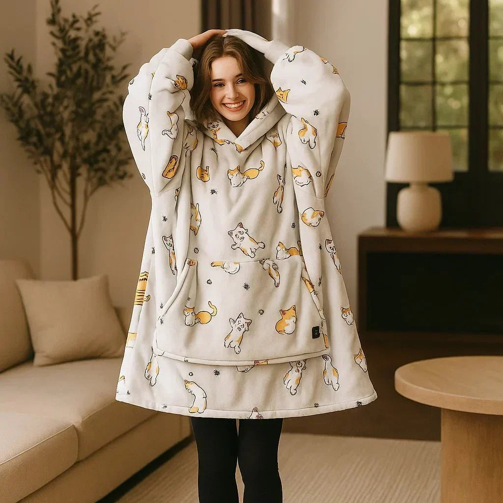 Warmfell™ USB Heated Blanket Hoodie in Soft Oversized Flannel