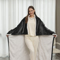 Grey wearable heated blanket with sleeves