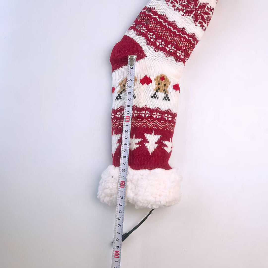 Red Christmas knit heated socks with sherpa lining