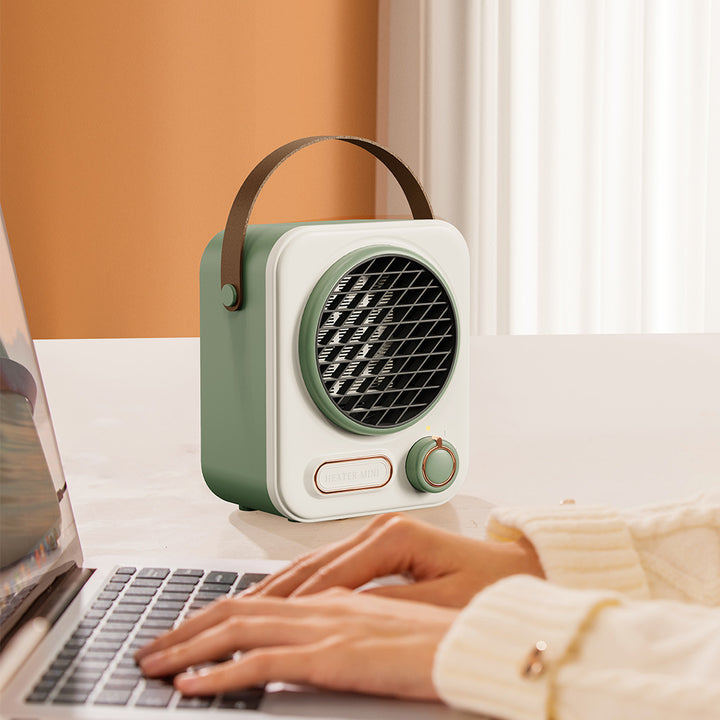Retro white fan heater with leather handle