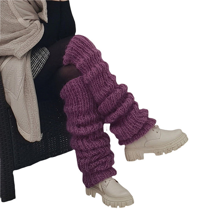 Chunky slouchy knitted leg warmers over boots