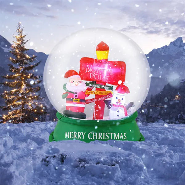 Inflatable snow globe with Santa and snowman