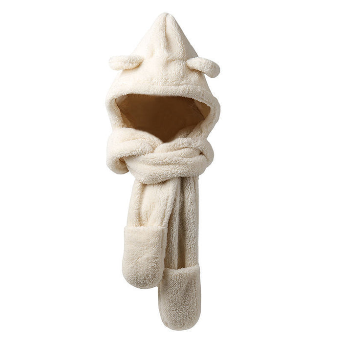 Warmfell 3-in-1 Teddy Hood with Bear Ears, Scarf and Mitten Pockets