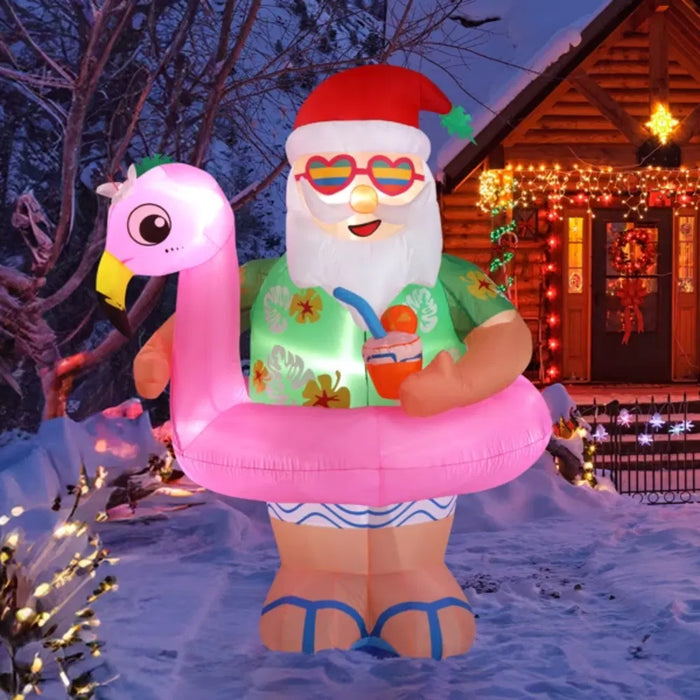 Warmfell Inflatable Tropical Santa in Flamingo Float, 180cm