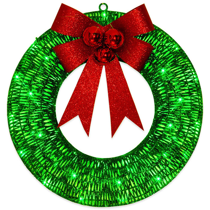 Warmfell 50 cm light-up Christmas wreath with warm LEDs and big bow
