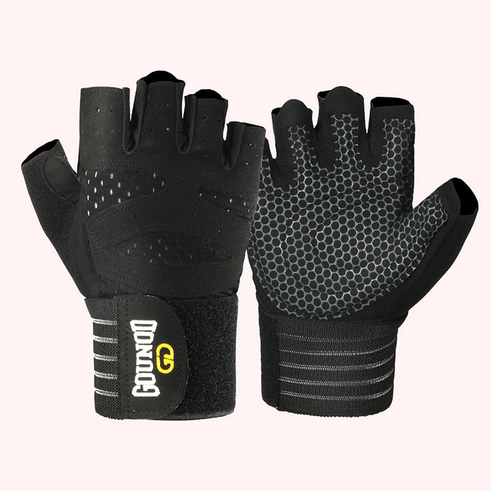 Warmfell Half-Finger Gym Gloves with Long Wrist Wrap