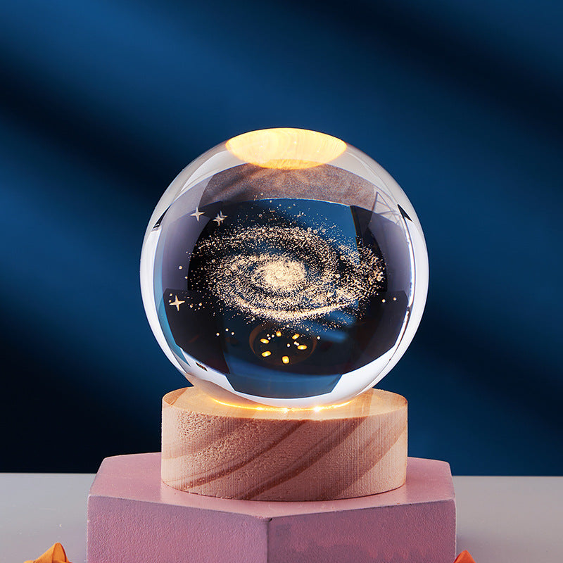 3D solar system crystal ball night light – 6 or 8 cm with base