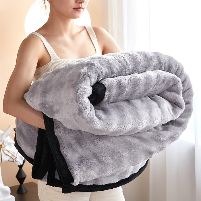 Warmfell Bubble Faux Rabbit Fur Blanket with Black Trim