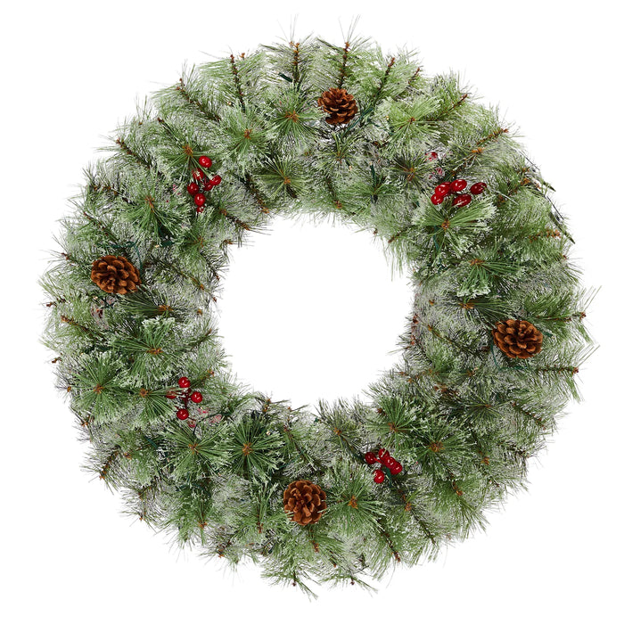 Warmfell Set of 2 Pre-Lit Christmas Wreaths with Berries and Cones