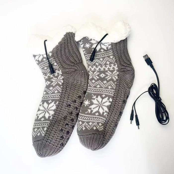 Warmfell USB Heated Nordic Knit Socks with Plush Lining