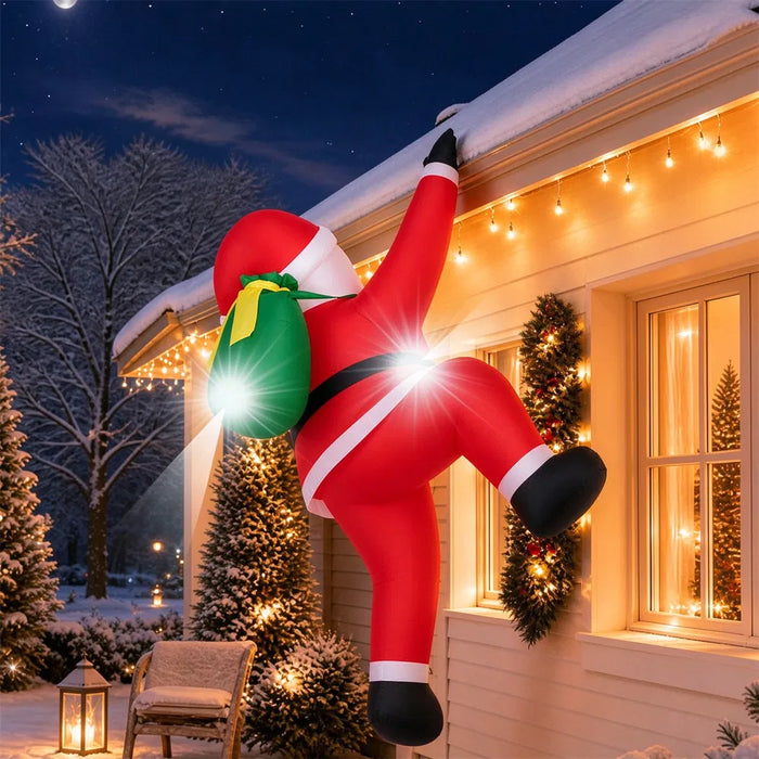 Warmfell Inflatable Climbing Santa with Gift Bag and LED Lights