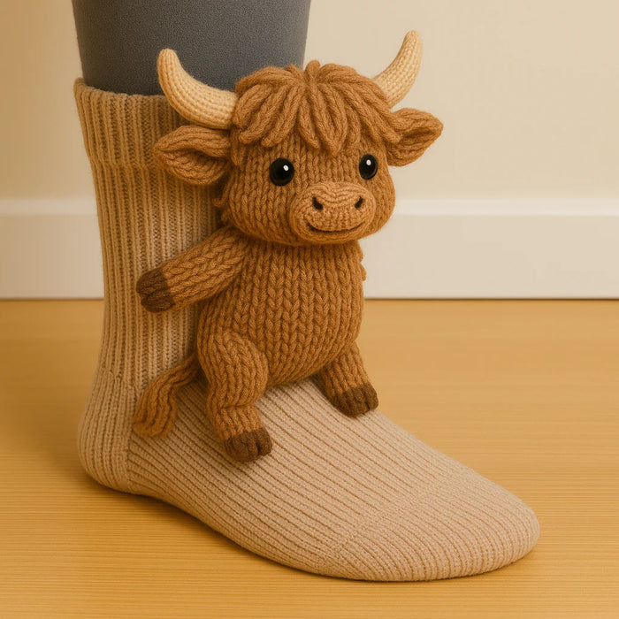 Warmfell Knit Socks with a 3D Crochet Animal Hug