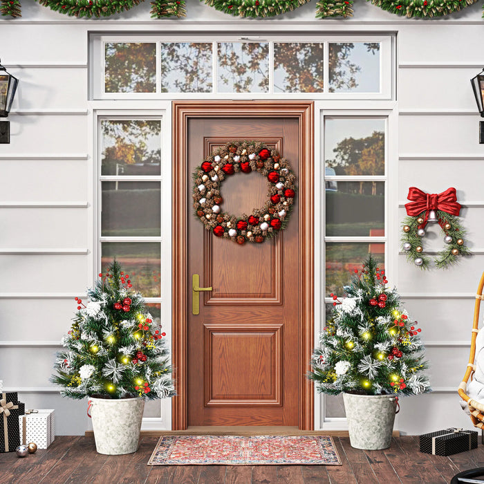 Warmfell Battery Porch Christmas Trees with Pine Cones, Set of 2