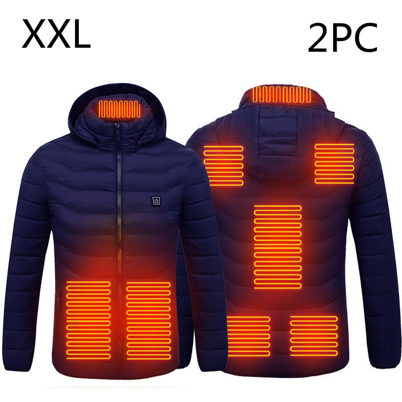 USB Heated Jacket With Hood And 8 Heating Zones, Two-Piece Pack