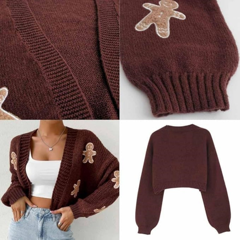 Gingerbread Man V-Neck Knitted Christmas Jumper