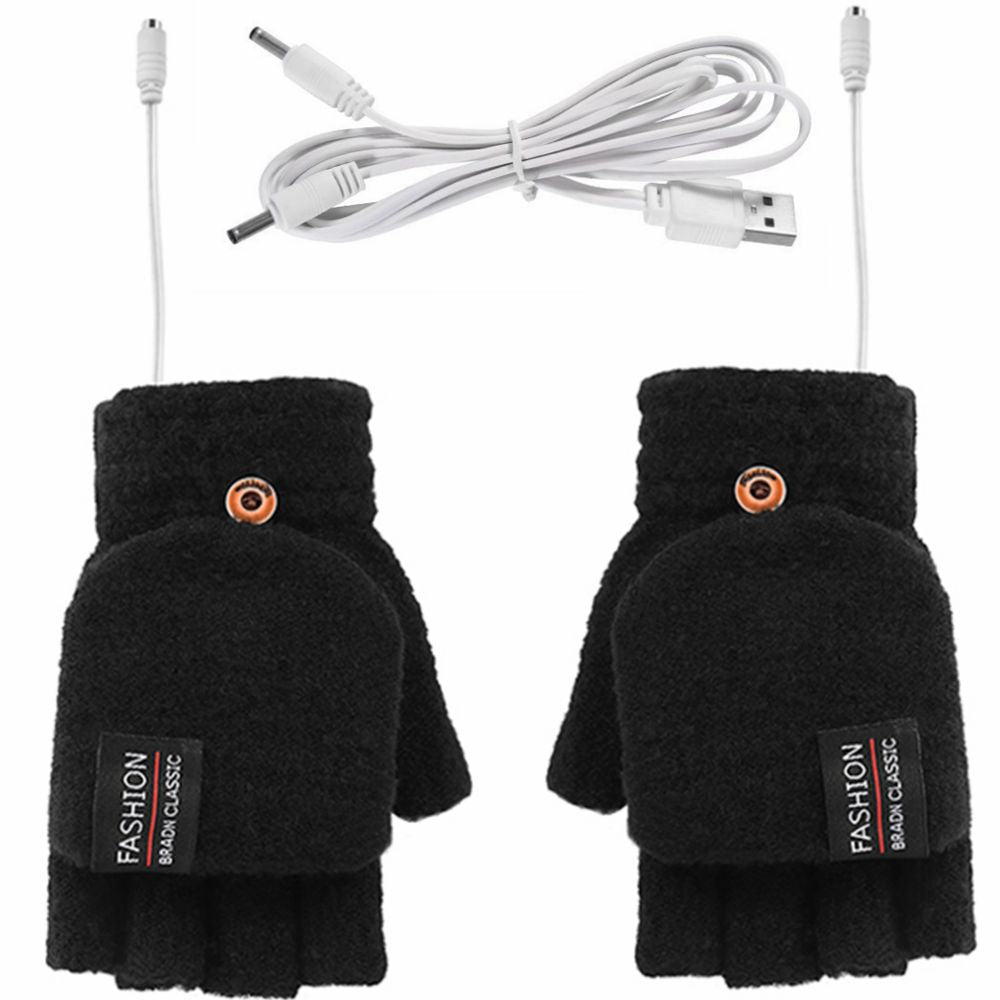 USB Heated Half Finger Gloves With Double-Sided Heating
