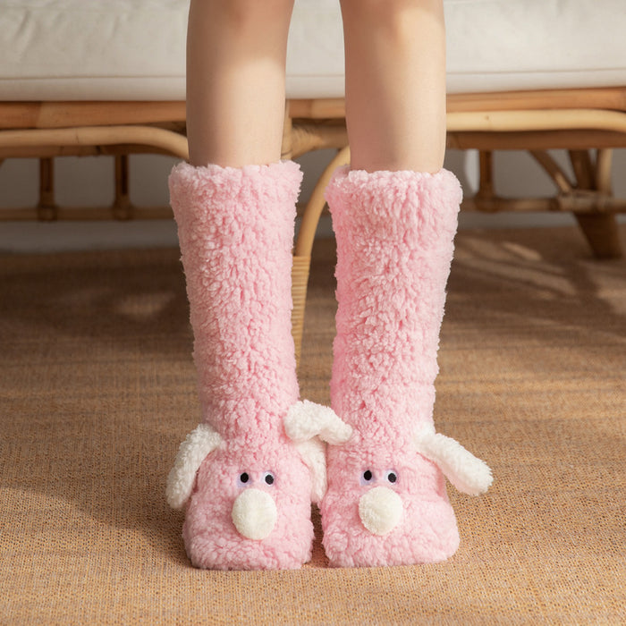 Warmfell Plush Dog Socks with 3D Ears and Grip