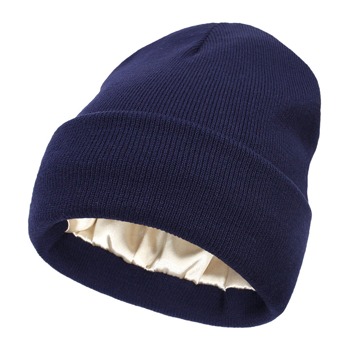 Pink cuffed beanie with satin lining