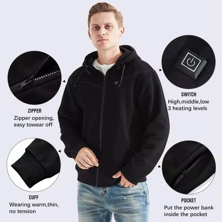 Warmfell™ Unisex Heated Hoodie with Full Zip and USB Heating