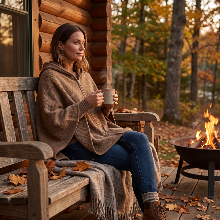 Warmfell™ Heated Hooded Shawl with Zip and 3 Heat Settings