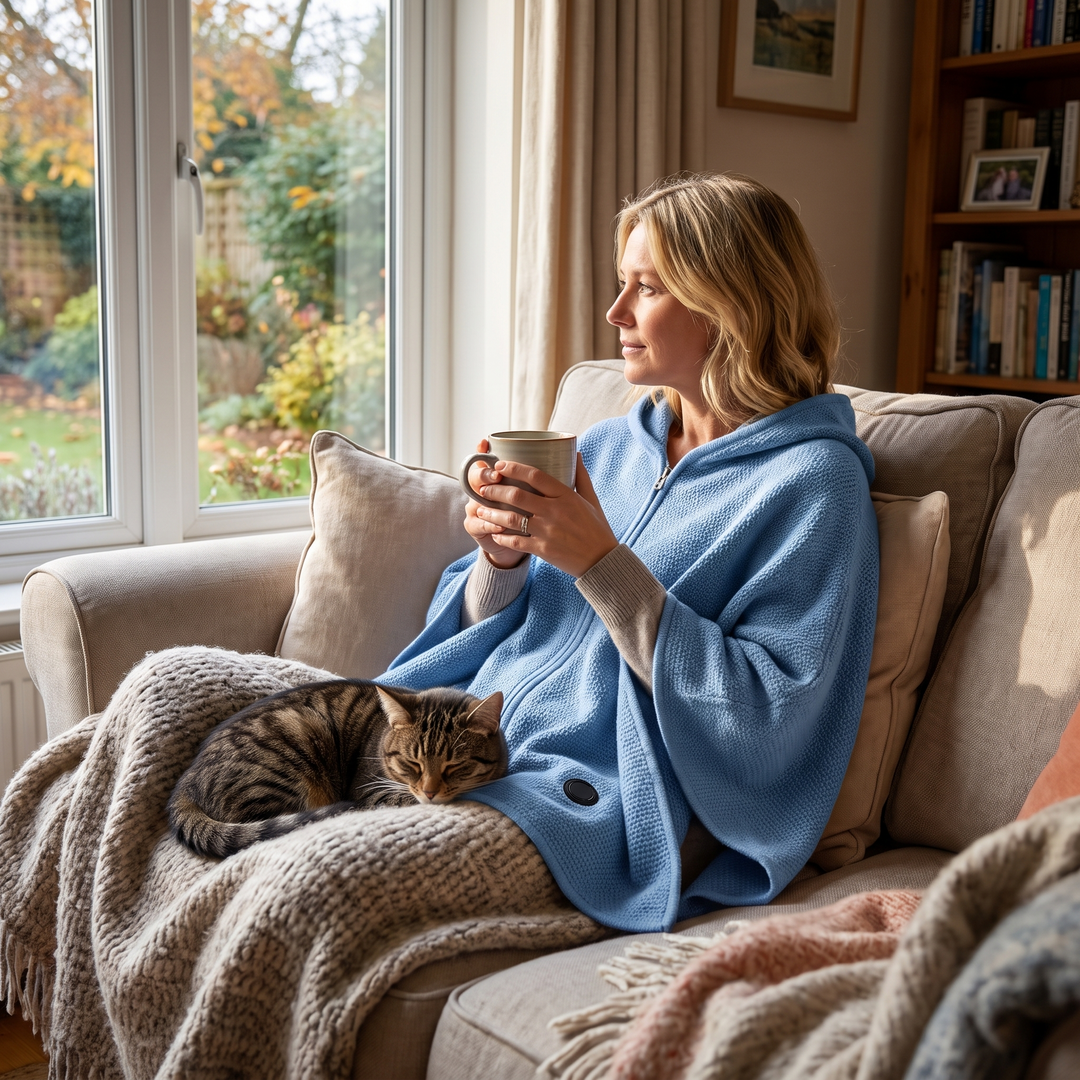 Warmfell™ Heated Hooded Shawl with Zip and 3 Heat Settings
