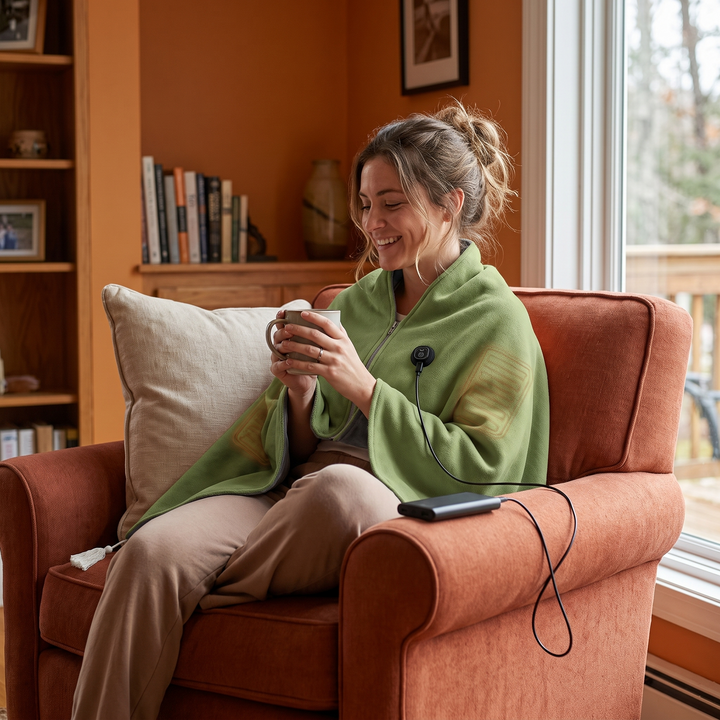 Warmfell™ Heated Cotton Shawl Blanket with Eight Heating Zones and USB