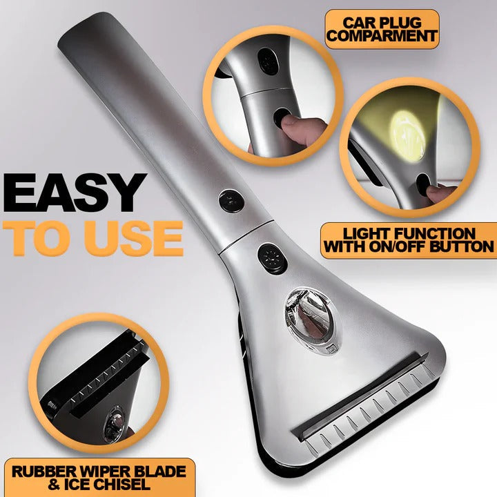 Warmfell™ Heated Ice Scraper with LED Light and Rubber Squeegee