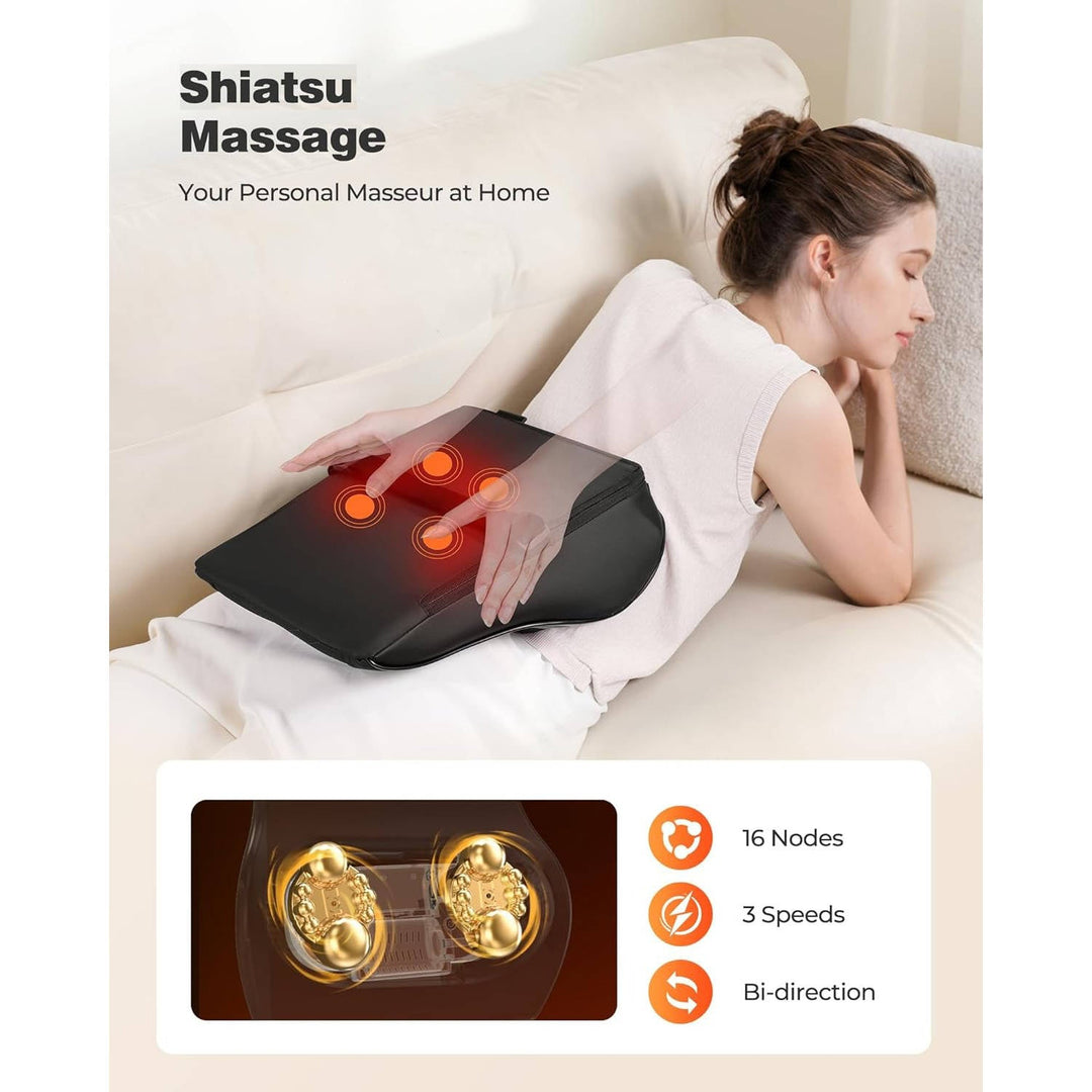 Warmfell™ Shiatsu Neck and Back Massage Pillow with Dual Heat Zones