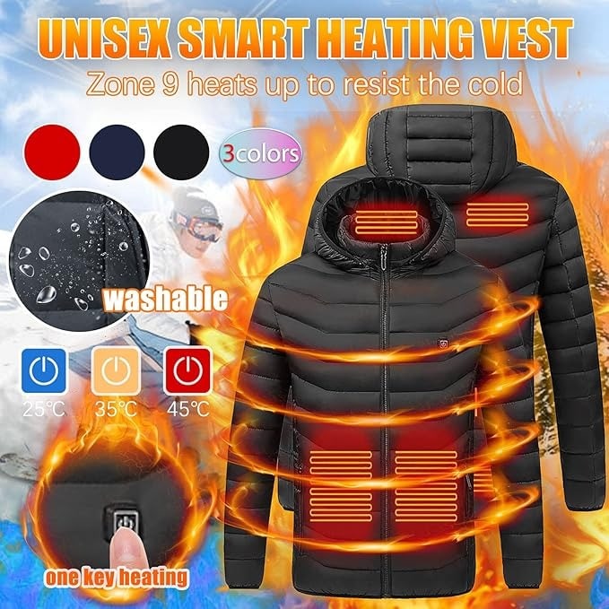Warmfell™ Hooded Heated Puffer Jacket with 9 Heating Zones