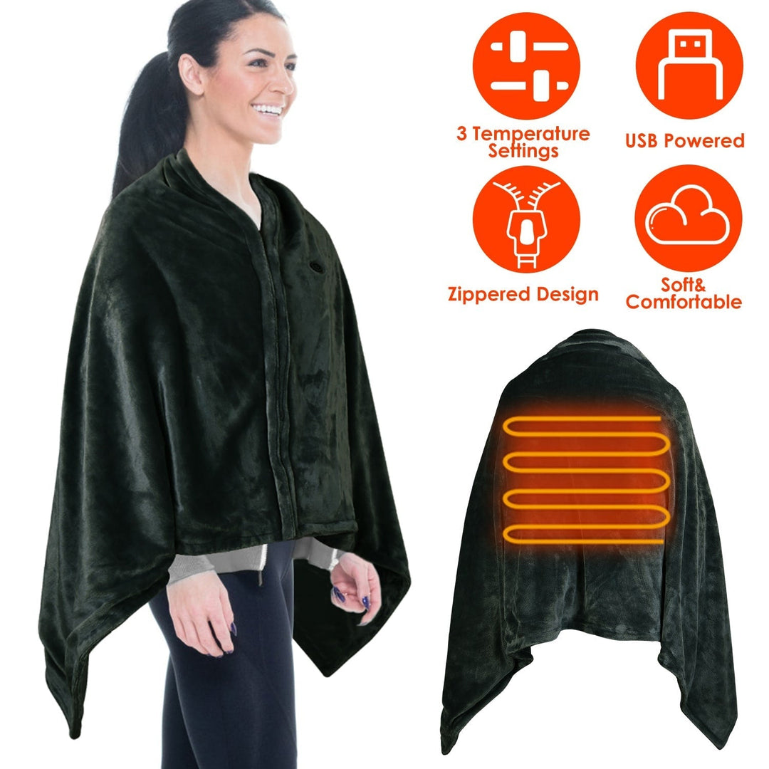 Warmfell™ USB Heated Shawl Blanket with Zip and Power Bank Pocket