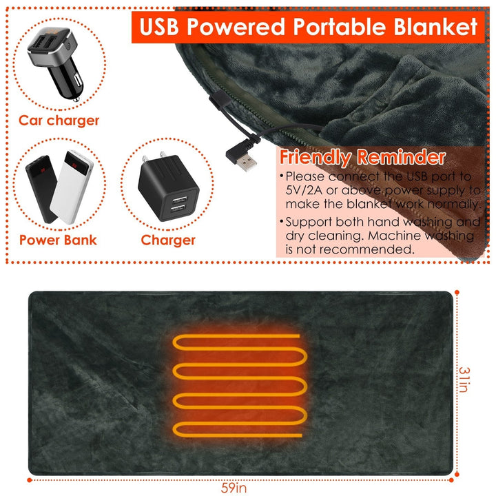 Warmfell™ USB Heated Shawl Blanket with Zip and Power Bank Pocket