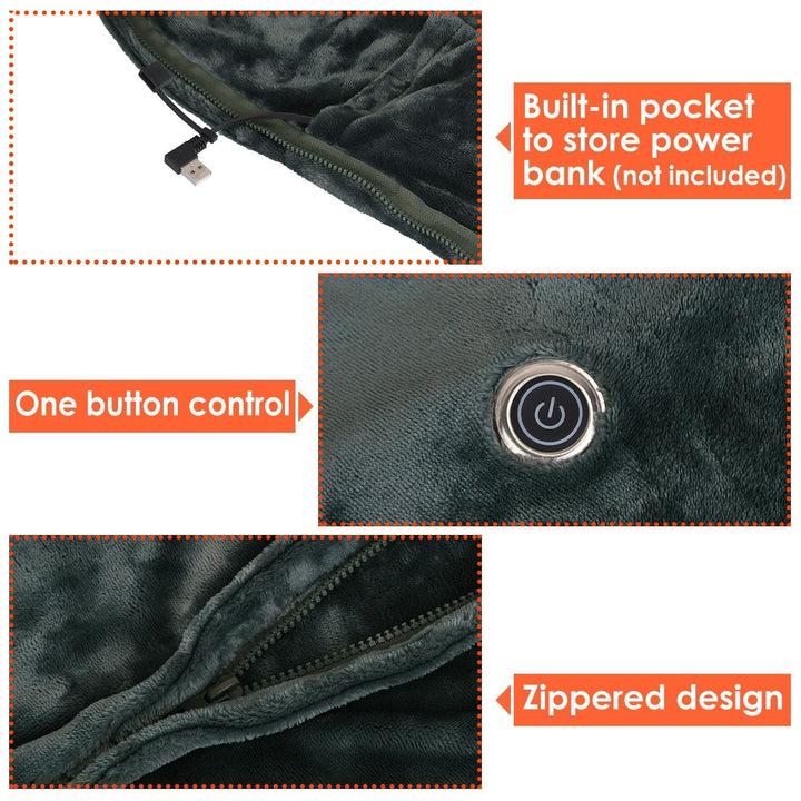 Warmfell™ USB Heated Shawl Blanket with Zip and Power Bank Pocket