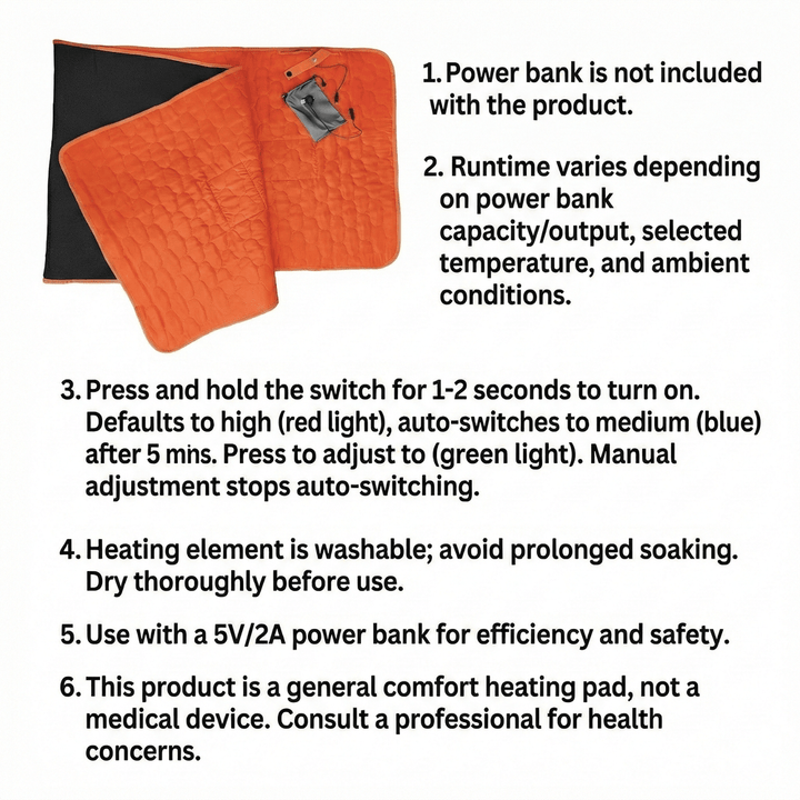 Warmfell™ Quilted 5-Zone Heated Pad with USB Power
